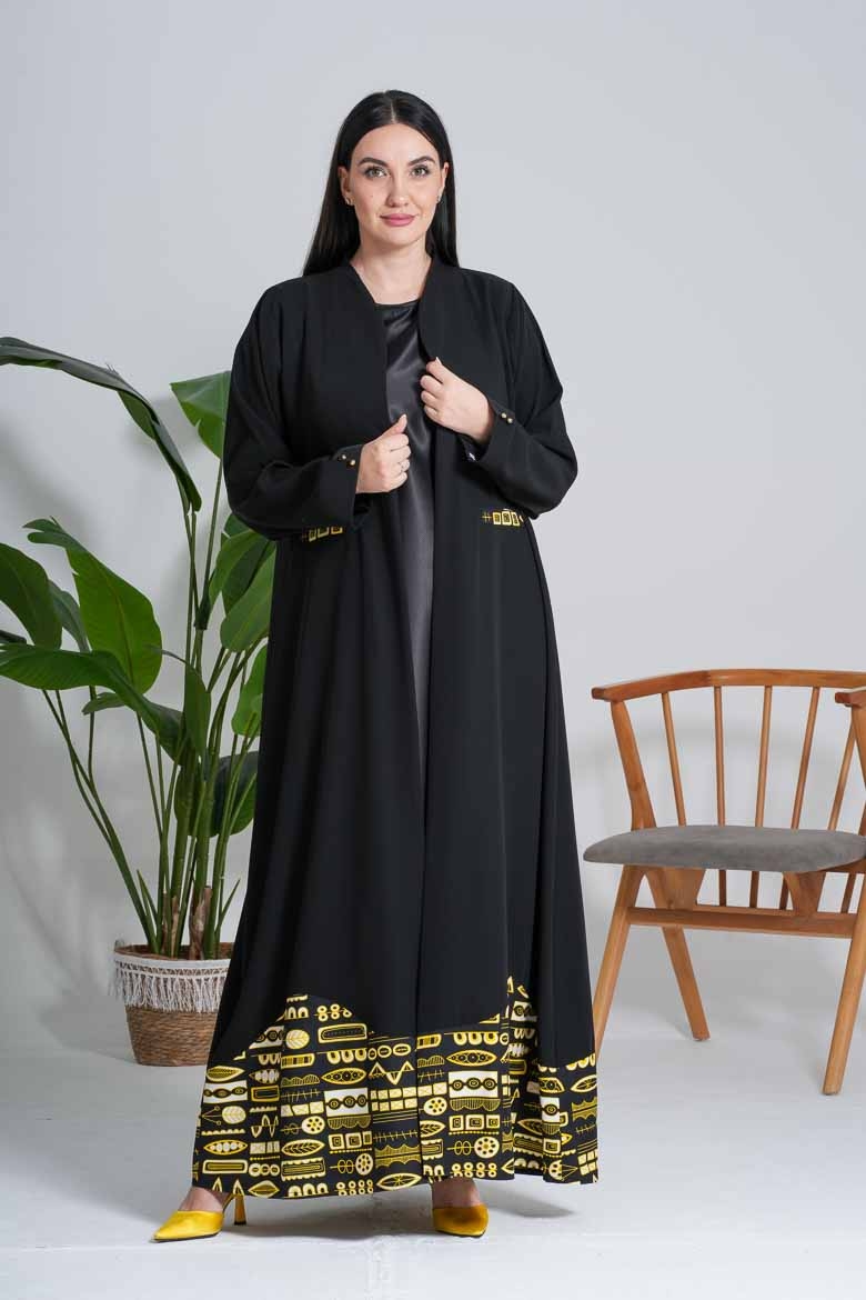 Picture of Formal Abaya with the African design   -Black Formal Abaya
