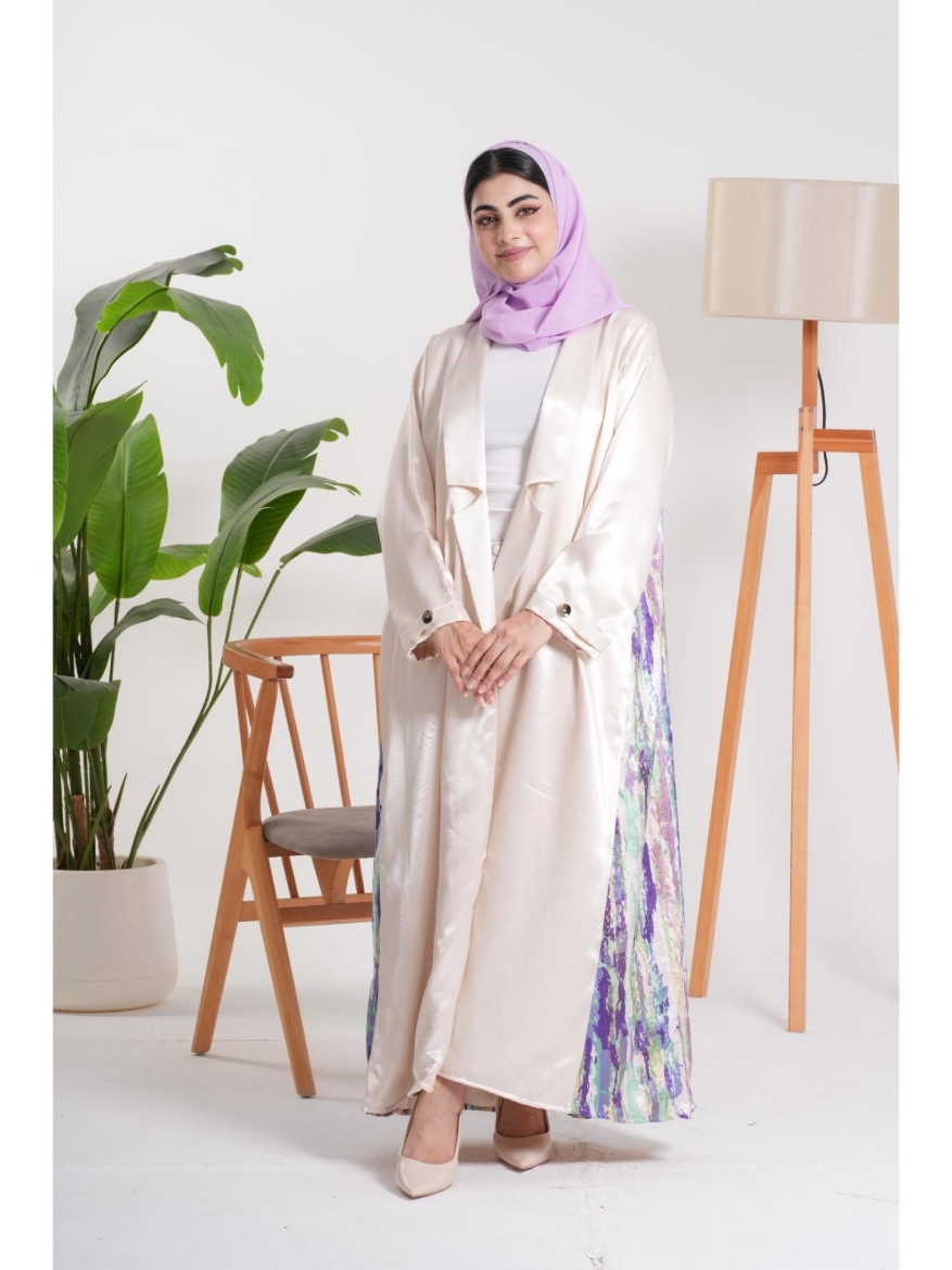 Picture of Ivory Abaya with Wavy Silk Lining  Coat - AFRO