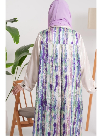 Picture of Ivory Abaya with Wavy Silk Lining  Coat - AFRO