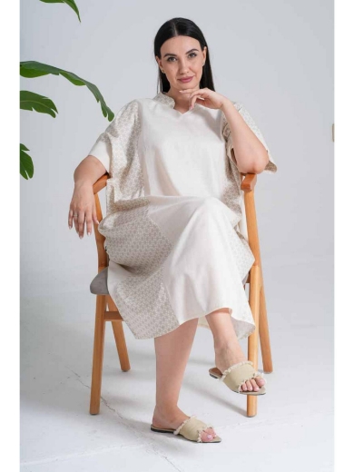 Picture of Ivory Caftan with Soft Beige Geometric Panels
