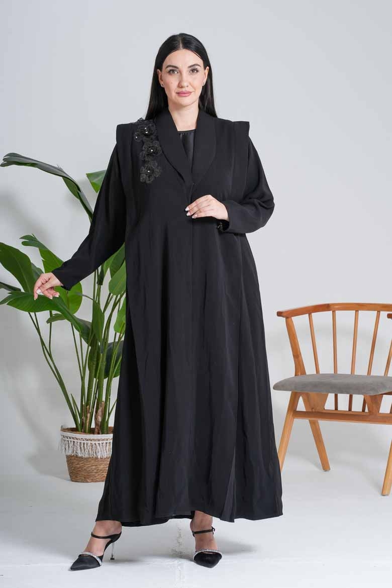 Picture of "3D Rose" Black Abaya (Coat Collar)