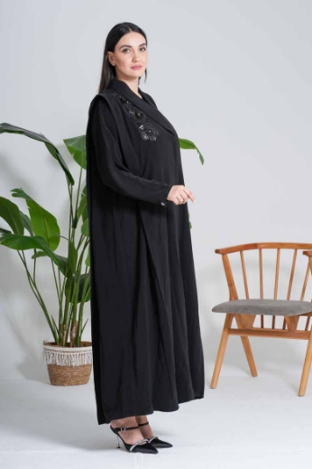 Picture of "3D Rose" Black Abaya (Coat Collar)