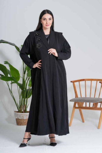 Picture of "3D Rose" Black Abaya (Coat Collar)