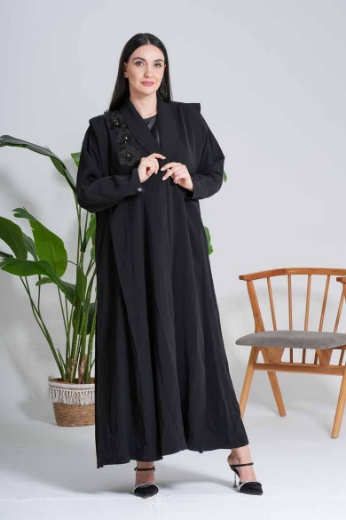 Picture of "3D Rose" Black Abaya (Coat Collar)