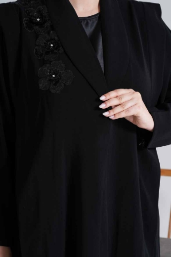Picture of "3D Rose" Black Abaya (Coat Collar)