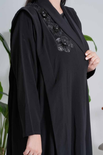 Picture of "3D Rose" Black Abaya (Coat Collar)