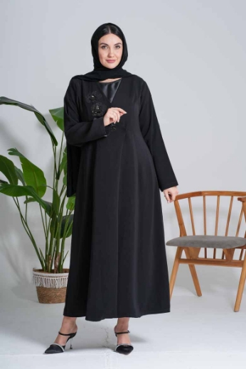Picture of "3D Rose" Black Abaya (Coat Collar)