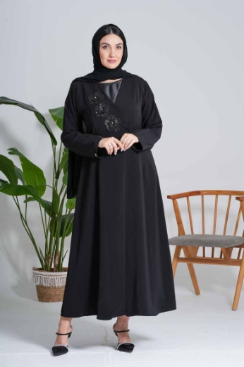 Picture of "3D Rose" Black Abaya (Coat Collar)
