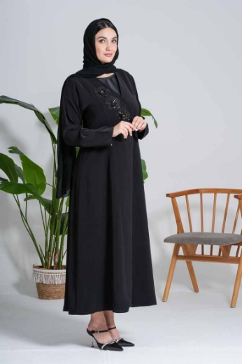 Picture of "3D Rose" Black Abaya (Coat Collar)