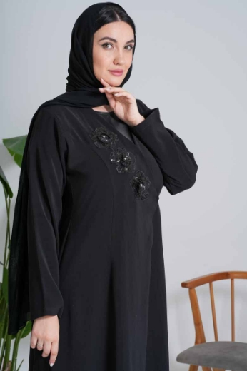 Picture of "3D Rose" Black Abaya (Coat Collar)
