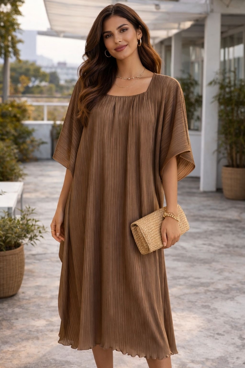 صورة Pleated brown longdress